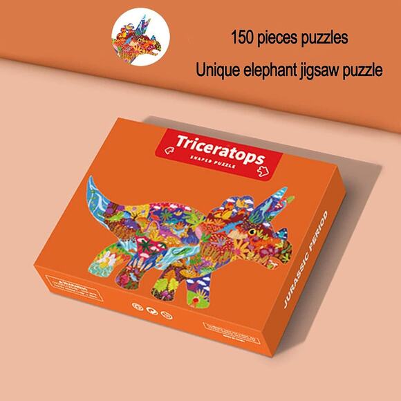 Jigsaw Puzzles for Kids Adults 150 Pieces Unique Shaped Dinasour Triceratop - Picture 7 of 11